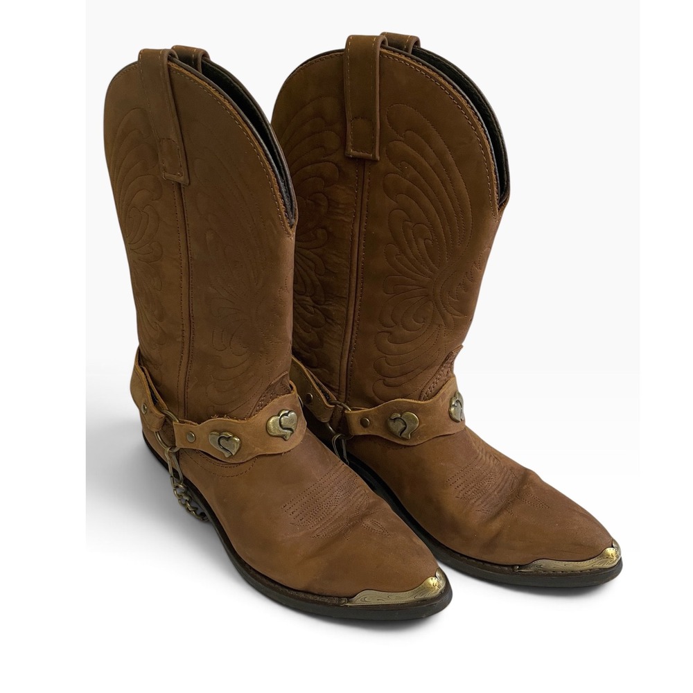 Masterson Western Cowboy Boots Women Brown Heart Chain Detail